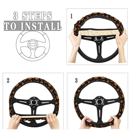 Halloween Pumpkin Bats Pattern Steering Wheel Cover for Women Men, Non-Slip Steering Wheel Protector Car Wheel Covers, Universal 15 Inch Fit for Auto, Suvs, Truck - color: Halloween Pumpkin Bats Pattern
