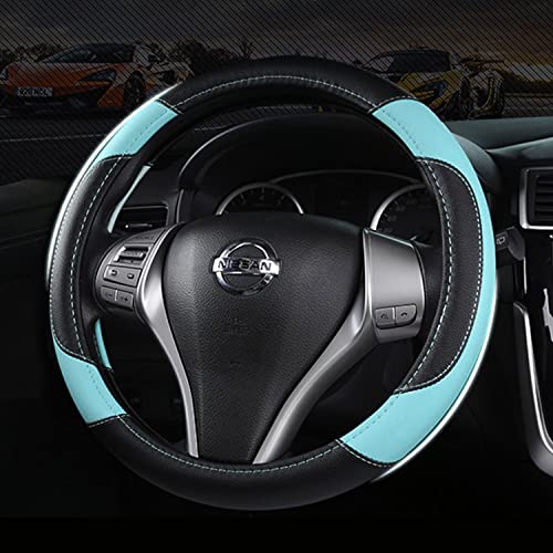 Leather Car Steering Wheel Cover, Non-Slip Car Wheel Cover Protector Breathable Microfiber Leather Universal Fit for Most Cars (Blue) - color: Light Blue