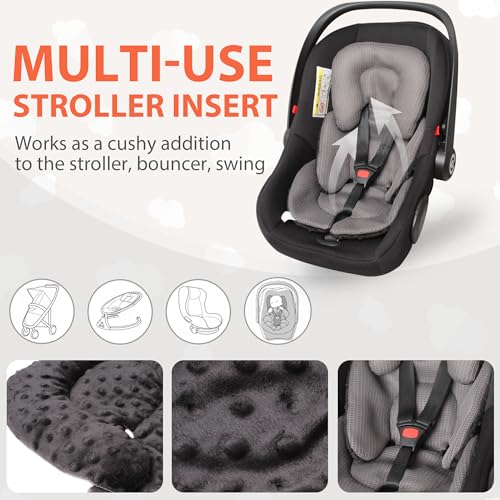 Infant Carseat Insert, 2-in-1 Reversible Baby Car Seat Cushion for Newborn Toddler Head & Body Support Car Seat Pad for Carseats, Strollers, Swings, Bouncers(Black)