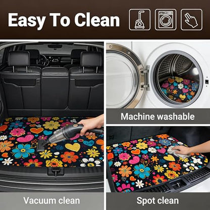 Car Trunk Mat - Universal Size 29" x 39", Floral Pattern Cargo Liner, Car Accessory for SUVs/Sedan/Wagons, Durable Protective Mat, Trunk Liner for Families/Travel Enthusiasts (Flowers-3)
