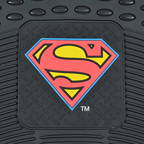 BDK Superman Rubber Car Floor Mats 2 PC Front Heavy Duty All Weather Protection - Trimmable To fit - WBMT-1672_AMHD, Black - size: Pack of 2