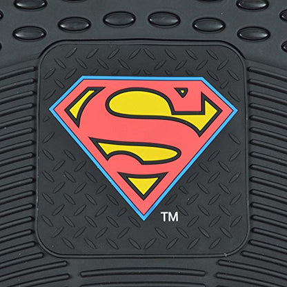 BDK Superman Rubber Car Floor Mats 2 PC Front Heavy Duty All Weather Protection - Trimmable To fit - WBMT-1672_AMHD, Black - size: Pack of 2