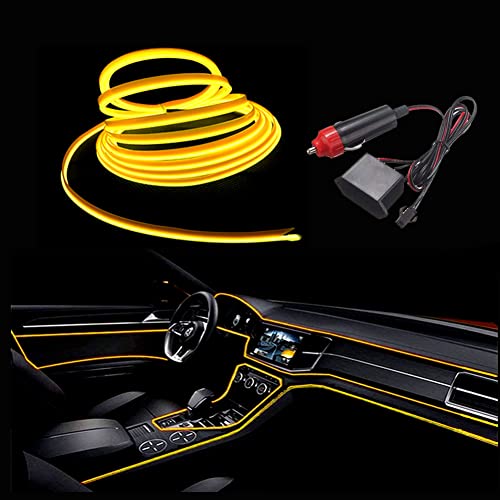 MaxLax Yellow LED Neon Car Interior Lighting Strip - 3 Meter Flexible 12V EL Wire with Built-in Fuse Protection for Automotive Interior Customization, Featuring 6mm Sewing Trim for Easy Installation. - color: Yellow, size: 9 ft