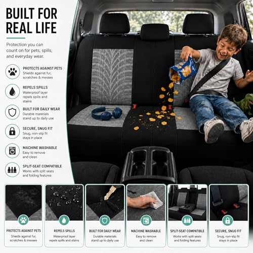 FH Group Full Set Travel Master Car Seat Covers, Airbag and Split Rear Car Seat Cover Universal Fit Interior Accessories for Cars Trucks SUV, Automotive Seat Covers, Gray - color: Gray, style: Full Set