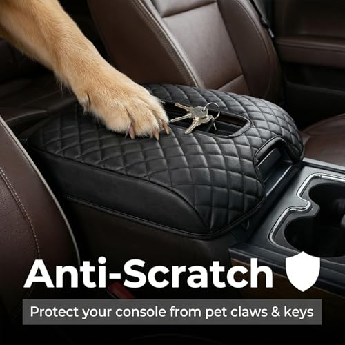 Center Console Cover for 2014-2018 Chevy Silverado/GMC Sierra 1500 2500 3500 and 2015-2019 Tahoe/Yukon/Suburban, Middle Console Armrest Leather Protective Cover (for Bucket Seat Consoles Only)