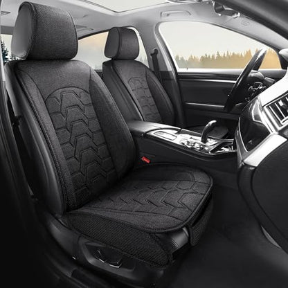 Linen Car Seat Covers Breathable Cloth Fabric Front Seat Protectors Automotive seat Covers Universal Fit for Most Cars Vans SUVs and Trucks（Black，2PCS） - color: BLACK