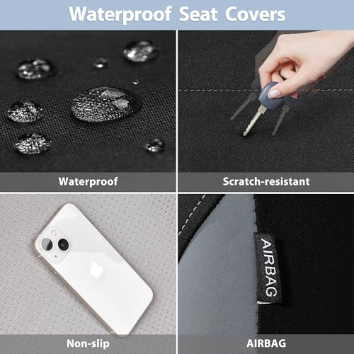 CAR PASS Waterproof Car Seat Covers Full Sets, Universal Fit Seat Covers for Cars, EVA Neoprene Seat Cover Set Full Sets, Interior Covers for Auto SUV,Vans,sedans, Trucks,(Black and Gray) - color: Black and Gray Full Sets