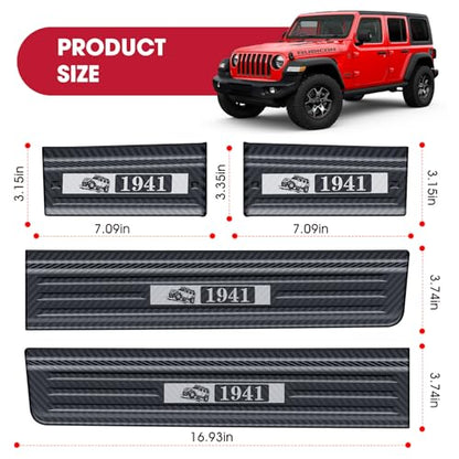 4PCS Door Sill Guards for Jeep Wrangler JL JLU 2018-2026 & 2020-2026 Gladiator JT Accessories 304 Stainless Steel Door Sill Protector Carbon Fiber Front and Rear Door Edge Guard