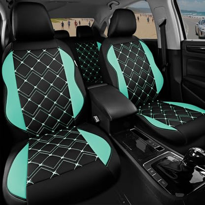 Road Comforts Seat Covers, Premium Leather Car Seat Covers Full Set for Women Girls,Airbag Compatible, Automotive Seat Covers Universal Fit Most Cars,Vans,Truck,SUV - color: Mint Full Set
