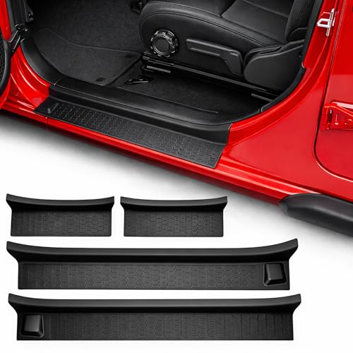 Door Sill Protector Kit for 2018-2025 Jeep Wrangler JL JLU Gladiator JT: Anti-Slip Door Entry Guards, Scratch-Resistant Step Pads, Weatherproof Car Interior Accessories for Off-Road Use