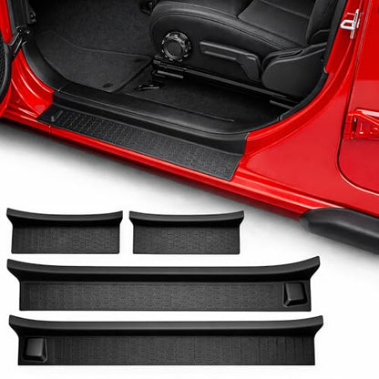 Door Sill Protector Kit for 2018-2025 Jeep Wrangler JL JLU Gladiator JT: Anti-Slip Door Entry Guards, Scratch-Resistant Step Pads, Weatherproof Car Interior Accessories for Off-Road Use