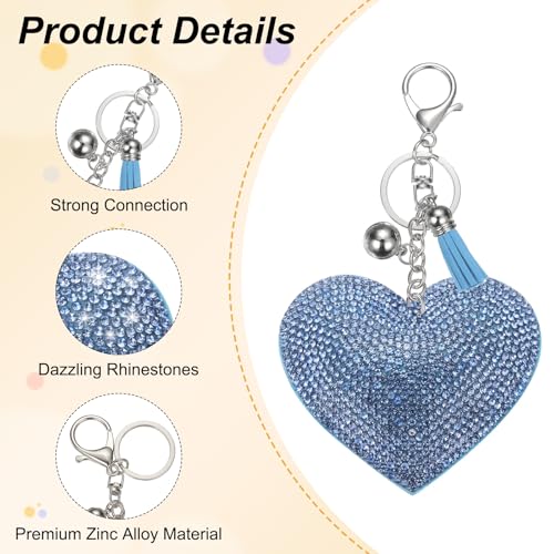 PATIKIL Rhinestone Keychains for Women, Cute Bling Heart Shape Purse Charm for Bag Handbags Car Keys - color: White-light Blue