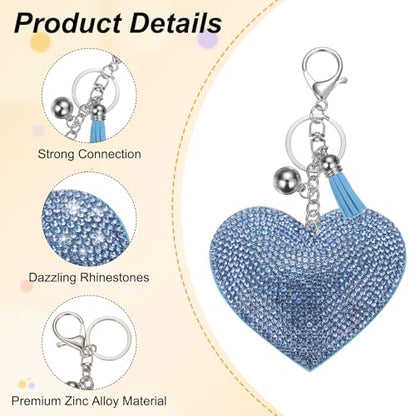 PATIKIL Rhinestone Keychains for Women, Cute Bling Heart Shape Purse Charm for Bag Handbags Car Keys - color: White-light Blue