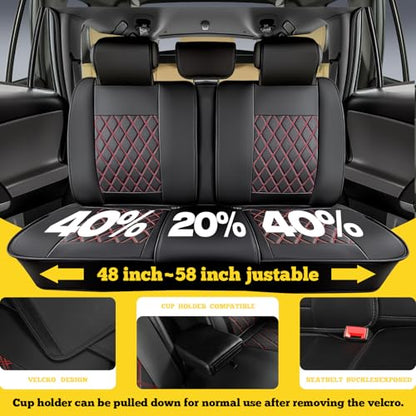 LINGVIDO Car Seat Covers Full Set (5 Seats) - Premium Perforated Nappa Leather, Waterproof Shield, Omni-Adapt Fit SUVs Sedans, Ultimate Family & Pet Protection - color: Black & Red Line, size: Full Set (5 Seats)