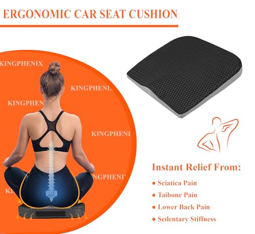 kingphenix Premium Car Seat Cushion, Memory Foam Driver Seat Cushion to Improve Driving View- Coccyx & Lower Back Pain Relief - Seat Cushion for Car, Truck, Office Chair (4D Mesh Classic Black) - color: 4d Mesh Classic Black
