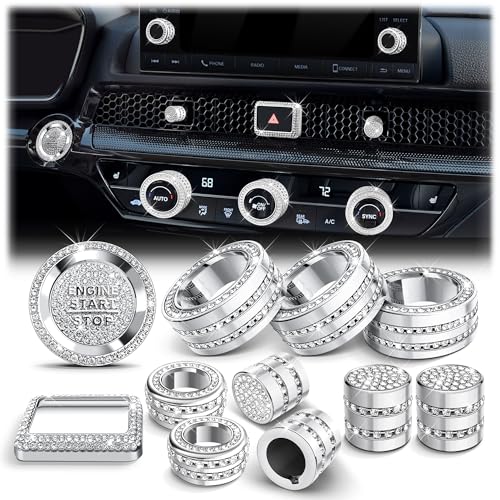 Polodunn for Honda Civic 2022-2026 Accessories, CRV 2023-2026 & Acura Ingetra 2023-2026 (Fit 7" Screen/ 2 Audio Knobs), 12pcs Knob Cover Kit - Hazard Light, Push Start, Audio, AC & Air Vent (Bling) - color: Bling, size: 2 Audio Knobs Screen