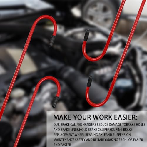 4PCS Car Brake Caliper Hooks, Vehicle Caliper Hangers with Rubber Caps, S-Shaped Automotive Accessories for Braking, Axle, Bearing, Suspension Work for SUV, Truck, RV（Red/4PCS） - color: Red, size: 4PCS