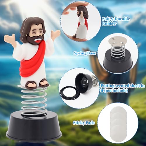 Yelakey 2PCS Dashboard Jesus Dancers Jesus Bobblehead with Open Arms Smile face Car Accessories with Sticky Pad for Christian Drivers Religious Believers Home Decoration - style: 1 Blue & 1 Red
