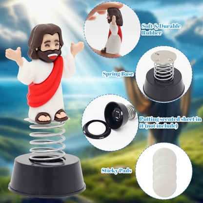 Yelakey 2PCS Dashboard Jesus Dancers Jesus Bobblehead with Open Arms Smile face Car Accessories with Sticky Pad for Christian Drivers Religious Believers Home Decoration - style: 1 Blue & 1 Red