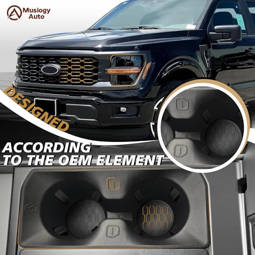 Muslogy Center Console Cup Holder Inserts Compatible with 2021-2025 2026 Ford F150 F-150 Accessories Middle Console Drink Holder Liner TPE Organizer Non-Slip Drink Stopper(Bucket Seat Only) - size: 2021-2025 F150 Bucket Seat Only