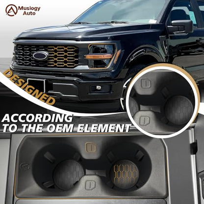 Muslogy Center Console Cup Holder Inserts Compatible with 2021-2025 2026 Ford F150 F-150 Accessories Middle Console Drink Holder Liner TPE Organizer Non-Slip Drink Stopper(Bucket Seat Only) - size: 2021-2025 F150 Bucket Seat Only