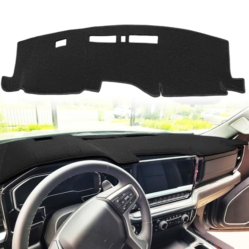 Yiz Dash Cover Mat Custom Fit for Chevy Chevrolet Silverado/GMC Sierra 1500 2500HD 3500HD with Forward Collision Alert with Light Sensor Dashboard Cap Pad Carpet Protector J310 (Black) - color: J310 Black