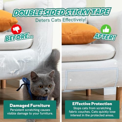 1 Roll Cat Scratch Furniture Protector Tape – Double-Sided Sticky Training (4" x 20ft) – Anti-Scratch Sofa & Couch Guard – Clear, Easy to Apply & Remove – Not for Leather, Velvet, Microfiber - size: Roll 1 Pack (4" x 20ft)