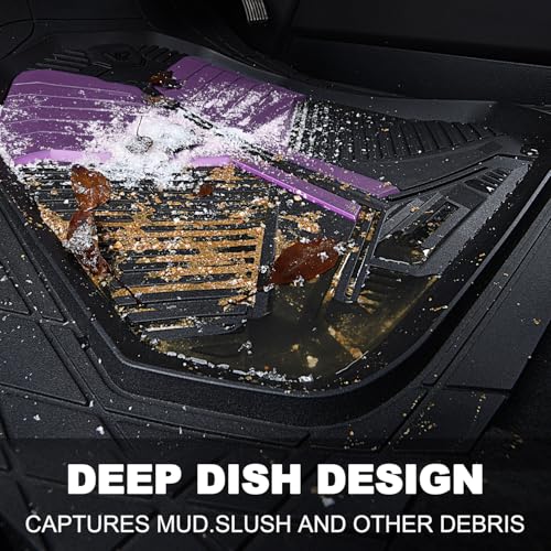 CAR PASS Heavy Duty Rubber Car Mats, Deep-Dish Car Floor Mats All Weather, Universal Two-Tone Trim-to-Fit for SUVs Trucks Sedans, Waterproof Anti-Slip, 3 Pieces V12 Black and Metallic Purple - color: Black and Purple