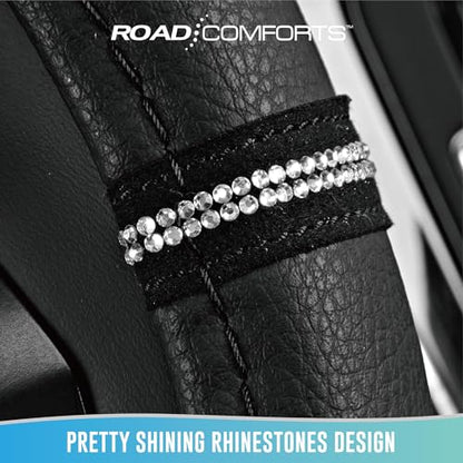 Road Comforts Leopard Steering Wheel Cover - Made with PVC Leather Cheetah Print - Anti-Slip, Universal Fit 14 1/2 inches to 15 inches - Black - color: Black