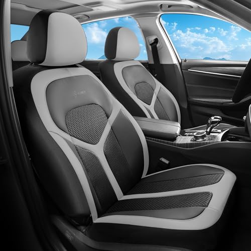 Car Seat Covers Front Seat, Universal Seat Cover 2 Seats, Automotive Seat Covers with Mesh Leather, Waterproof Car Seat Protector, Breathable Car Seat Cushion for Most Car SUV Truck, Gray - color: Gray, size: Frontpair