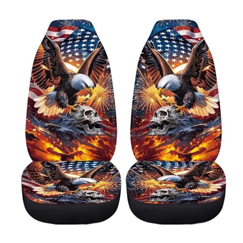 Eagle Car Seat Covers 2 Pcs Cool Car Seat Covers for Front Seats Stretch Polyester Fabric Cover Patriotic Auto Interior Accessories Universal Fit for Most Cars,SUVs,Sedans - color: Cool Eagle Skull Flag