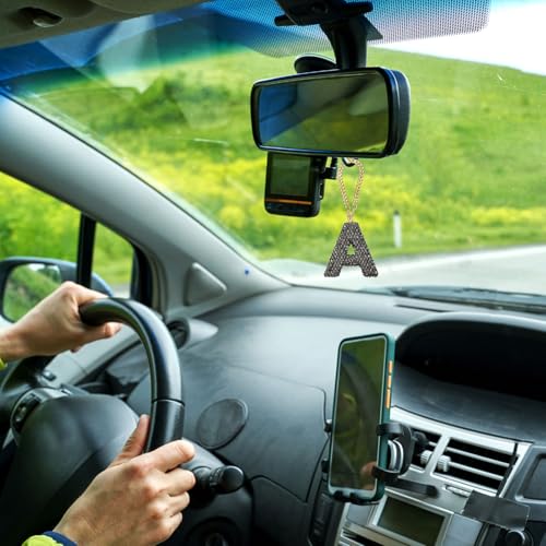 MECCANIXITY Bling Car Letter Charm, Initial U Letter Interior Car Rear View Mirror Decoration Hanging Crystal Ornaments for Women Bags Water Cup DIY Craft, Gray - style: U Letter