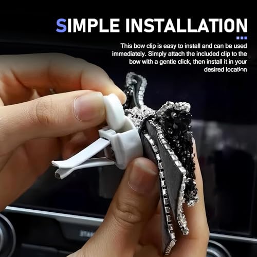2 PCS Car Butterfly Bow Vent Clips, Bling Rhinestone Bow Straight Air Outlet Clip, Mini Leather Elegant Decoration, Universal Interior Accessory for Cars (Black & White)