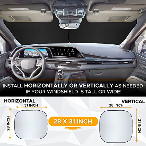 EcoNour Windshield Sun Shade Cartoon Design Medium Size (31" L x 28" W), Funny Printed Car Sunshade Foldable, 240T Polyester Blocks Heat and UV Rays for Front Window Protection - size: Medium-Dog & Cat