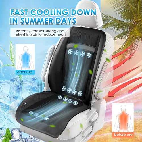 12V 16 Fans Cooling Car Seat Cover with Massaage, Ventilated Cooling Car Seat Cushion with & Auto Start/Stop, Summer Driver Seat Cooler Cooling Pad for Vehicle SUV, 1PCS