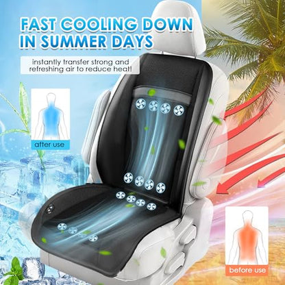 12V 16 Fans Cooling Car Seat Cover with Massaage, Ventilated Cooling Car Seat Cushion with & Auto Start/Stop, Summer Driver Seat Cooler Cooling Pad for Vehicle SUV, 1PCS