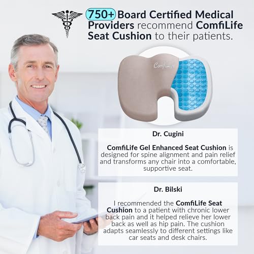 ComfiLife Premium Gel & Memory Foam Seat Cushion – Doctor Recommended Office Chair Cushion, Car Seat Cushion – Chair Cushions for Back & Sciatica Pain Relief – Seat Cushions for Office & Desk (Beige) - color: Beige, size: Large