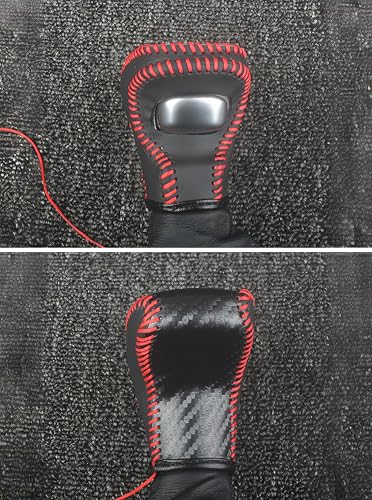 Leather Gear Shift Knob Covers for Dodge Charger Challenger 2015-2023 and Dodge Durango18-23,Carbon Fiber Leather Hand-Stitched Shifter Sleeve - color: Black