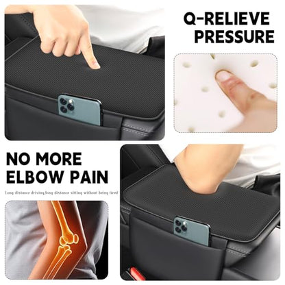 Car Armrest Cover for Car, Nappa Leather Center Console Armrest Pad with Side Storage Pockets, Breathable Non-Slip Auto Arm Rest Cushion, Universal Fit for Most Cars Tesla Model Y