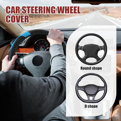Car Steering Wheel Cover, Steering Wheel Protector, Universal 14.5-15 Inch Microfiber Leather Breathable Auto Steering Wheel Covers, Carbon Fiber Steering Wheel Cover for Women Men (Blue) - color: Blue