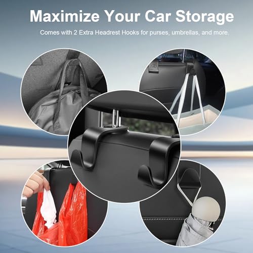 Mistriddle Headrest Hanging Car Trash Bag Holder - Aluminum Alloy with 25 Disposable Trash Bags, 2 Headrest Hooks, Compact Car Garbage Bin for Back Seat, Office, Travel & Camping (Black)