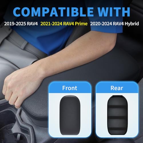 Car Center Console Armrest Cover Compatible with Toyota RAV4 2019-2025 Accessories, Premium Leather Arm Rest Box Lid Cover, Middle Console Cover (Black) - size: 2021-2024 Toyota RAV4