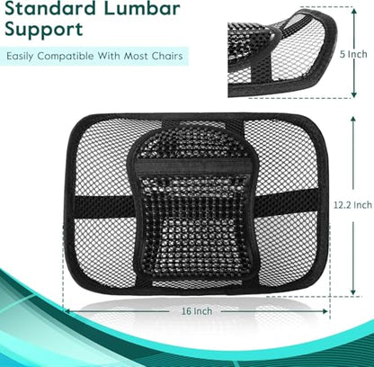 Mesh Back Lumbar Support, Back Support Seat Cushion with Breathable Mesh for Office Chairs Car 12” x 16” - color: Black