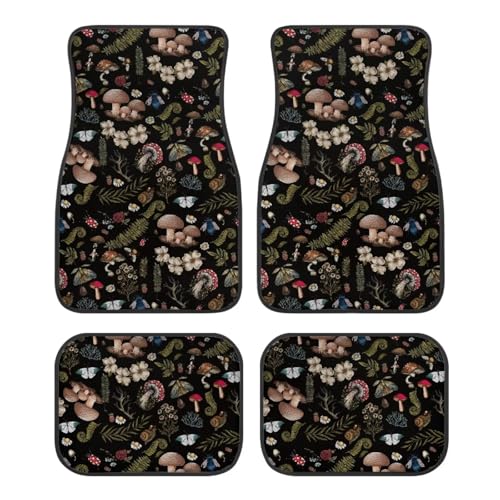 Mushroom Flower Universal Car Front Rear Floor Foot Mats Anti-Slip Car Mat Full Set of 4 Pieces Carpet All Weather Protection Fit for SUV,Vans,sedans, Trucks - color: Mushroom Flower Forest