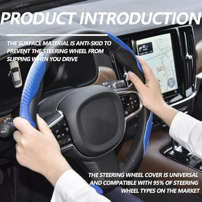 2pcs Universal Fit Carbon Fiber Steering Wheel Cover, Anti-Skid Steering Wheel Cover/Segmented Steering Wheel Protector/Car Interior Accessories (Blue) - color: blue