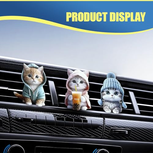 Craedli 3PCS Cute Cat Car Air Vent Clips, 2D Flat Acrylic Cartoon Kitty Car Air Conditioning Outlet Clip Charm Car Interior Vent Decoration Accessories for Most Vehicles (Cat) - size: Cat