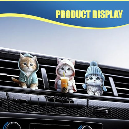 Craedli 3PCS Cute Cat Car Air Vent Clips, 2D Flat Acrylic Cartoon Kitty Car Air Conditioning Outlet Clip Charm Car Interior Vent Decoration Accessories for Most Vehicles (Cat) - size: Cat
