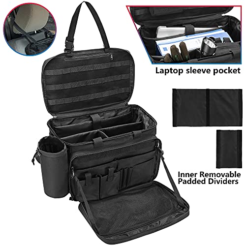 Trunab Patrol Bag Law Enforcement, Police Duty Bag, Car Front Seat Organizer Compatible with 15.6” Laptop, Multiple Compartment, Molle Webbing, Removable Strap, Detachable Kettle Bag