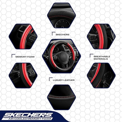 Skechers Air-Cooled Steering Wheel Cover, Leather Car Steering Wheel Cover Universal Fit 14" 1/2-15" Car Wheel Protector for Men Women Fit Suvs,Vans,Sedans,Car,Trucks,Red - color: Red