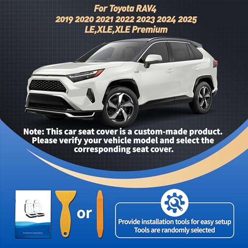 RAV4 Full Coverage Car Seat Covers for Toyota RAV4 2019-2025 Gas LE XLE XLE Premium Limited, Custom Fit Faux Leather Seat Covers Full Set, Water-Resistant Automotive Seat Protectors-Black Gray